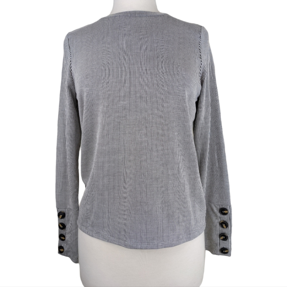 Urban Romantics Vertical Black and White Stripe Long Sleeve Top Women's Small